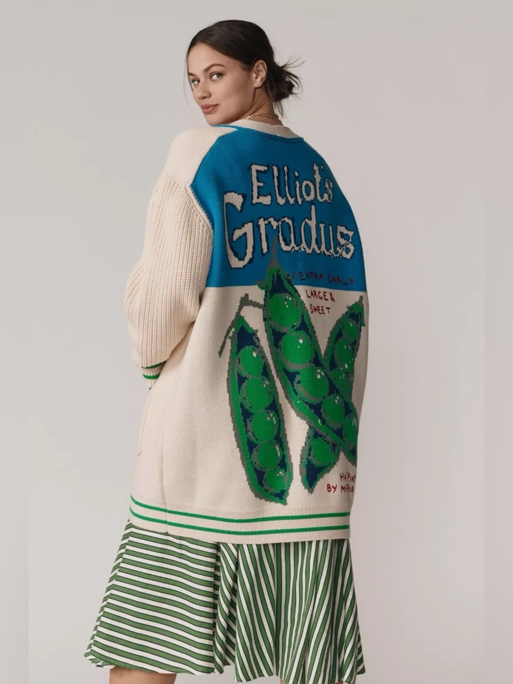 New Anthropologie Maeve Cotton Blend Veggie Motif Cardigan Sweater Size SP - Picture 2 of 8